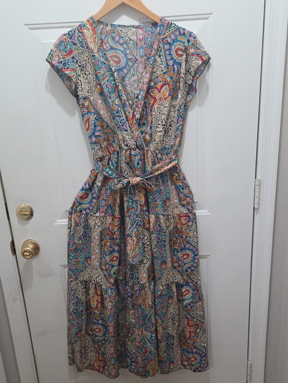 Women's Boho Multicolor Paisley Wrap Style Maxi Dress  L